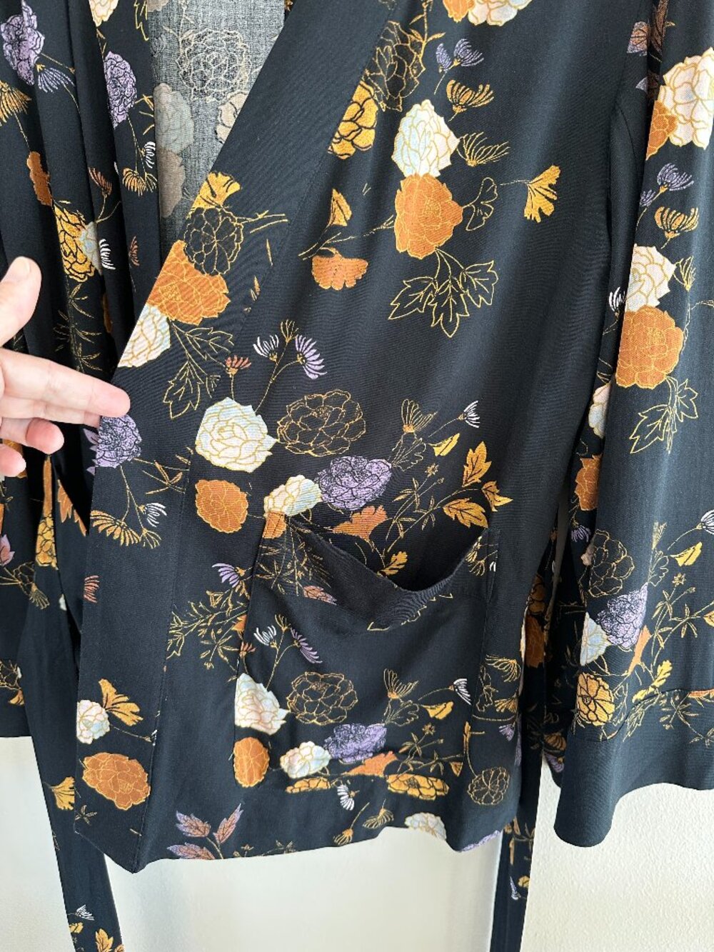 Free People Peony Wrap Kimono Jacket, Black Floral, S - Picture 6 of 10